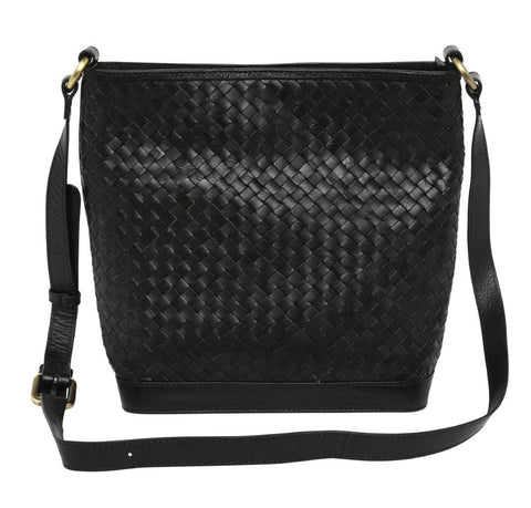 Cosgrove & Co. Weaved Leather Shoulder Bag | Natalie Black