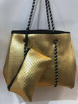 BAGGAGE BTQ- NEOPRENE TOTE | METALIC GOLD WITH ORANGE